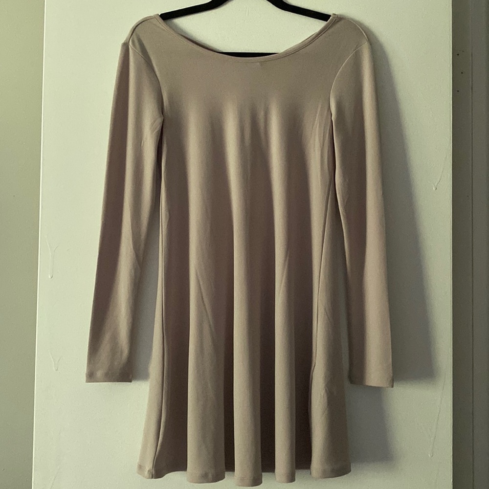 Taupe Long Sleeve Swing Mini Dress.